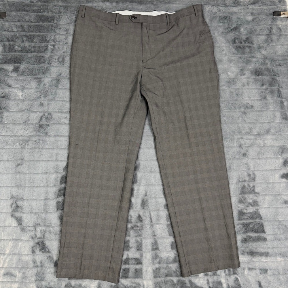 Ralph Lauren Slim Fit Mens Grey Plaid Dress Pants 40W x 30L Stretch Trousers